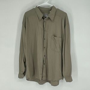 FENN WRIGHT & MANSON Shirt Men's XL Taupe Silk Collared Button Down Long Sleeve